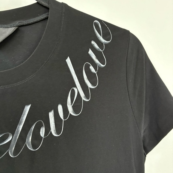 Norma Kamali Black Short Sleeve Top with Love Written Around The Neckline Size L - Picture 6 of 6